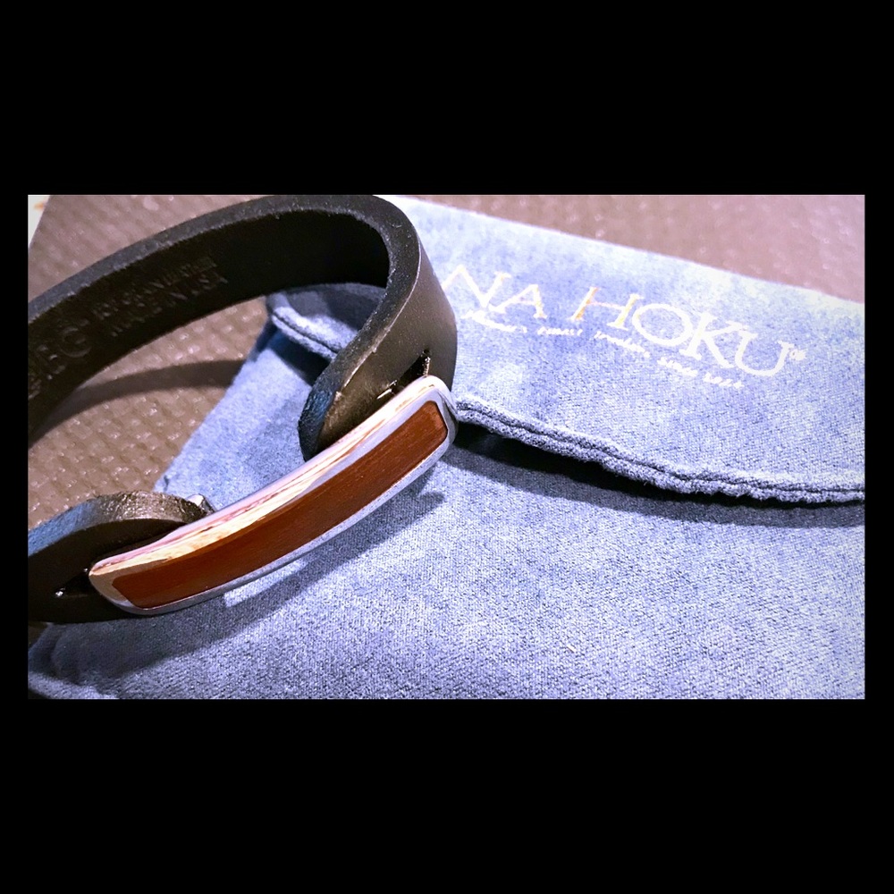 Na Hoku Sterling Silver/leather w/Koa wood inlay